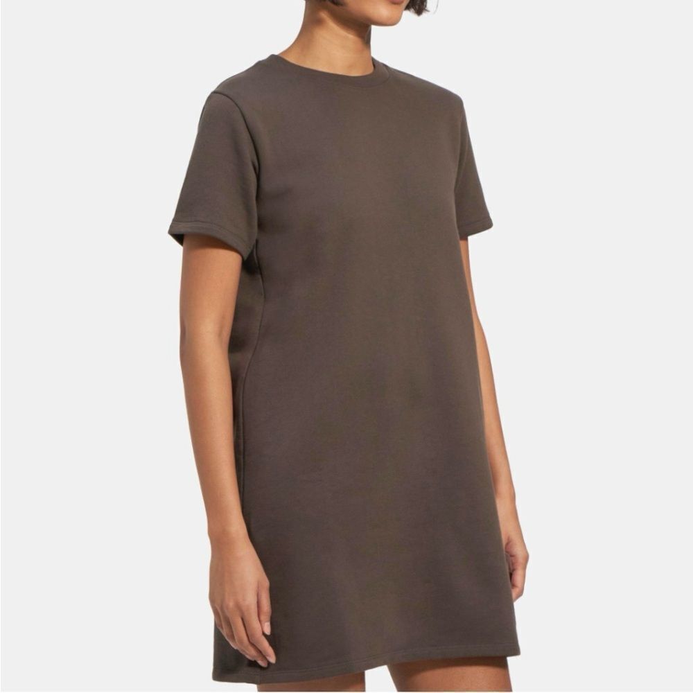 Theory Tshirt Dress Womens Brown Short Sleeve Crew Neck Casual Sz XS-0 NWT